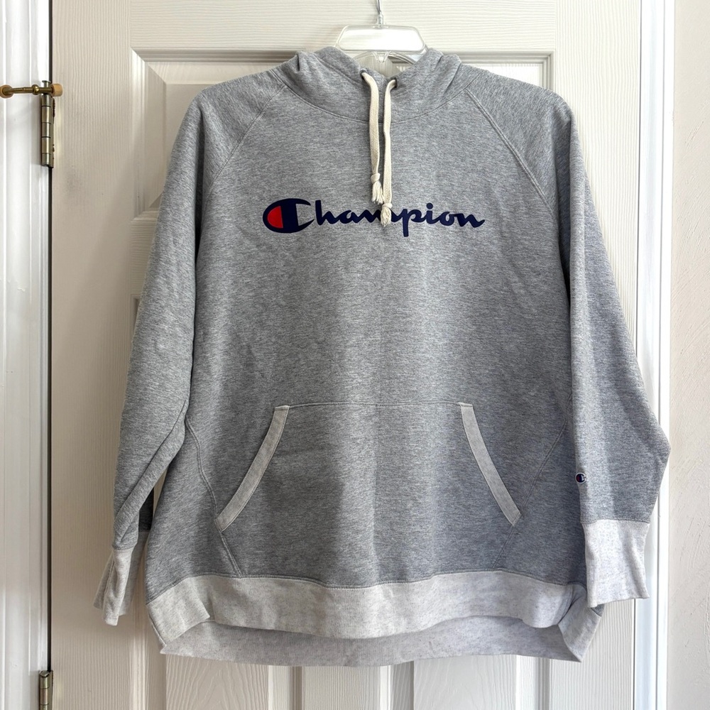 Champion 3X Gray Hoodie Womens Logo Pullover Sweatshirt Cozy Plus - Picture 2 of 6